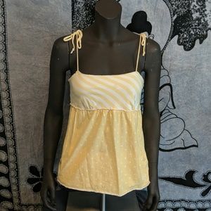 Vintage Roxy Yellow Striped Polka Dot Tank Top